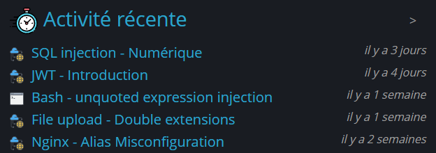 Dernières validations Root-Me