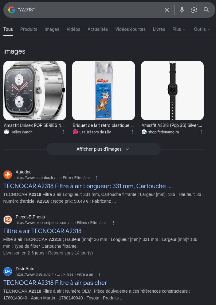 Recherche initiale Google pour A2318