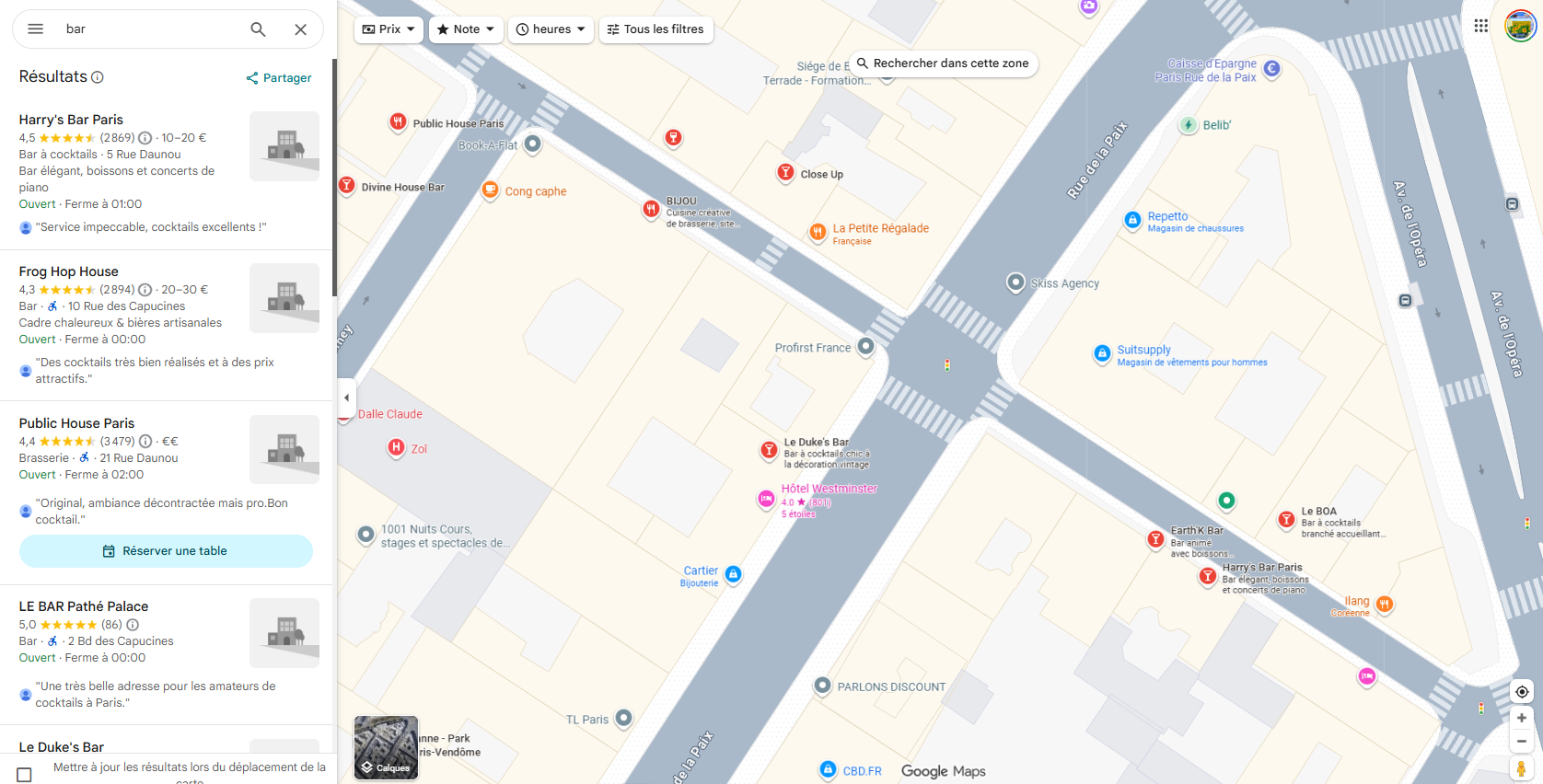 Recherche bars rue de la Paix