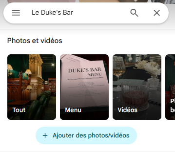 Photo menu Duke's Bar