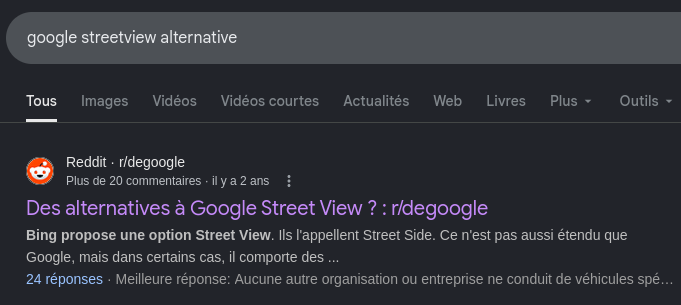 recherche d'alternatives à Google Maps