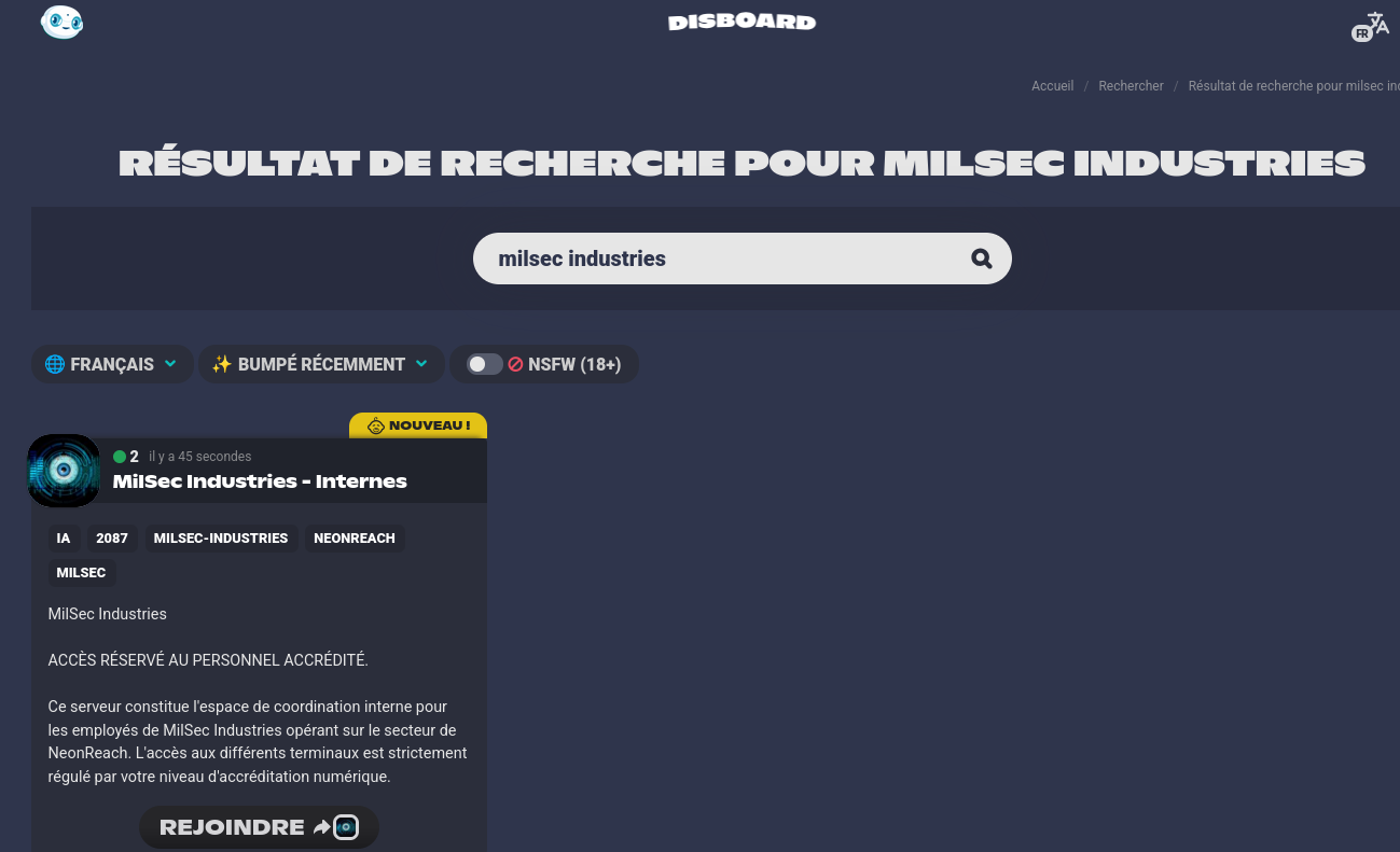 recherche du serveur sur Disboard
