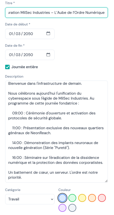 événement trouvé dans l'agenda