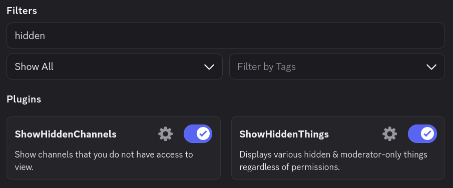 activation du plugin ShowHiddenChannels