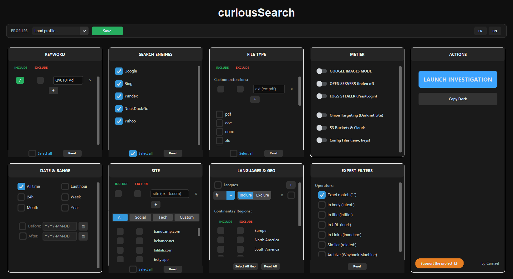 Utilisation de curiousSearch
