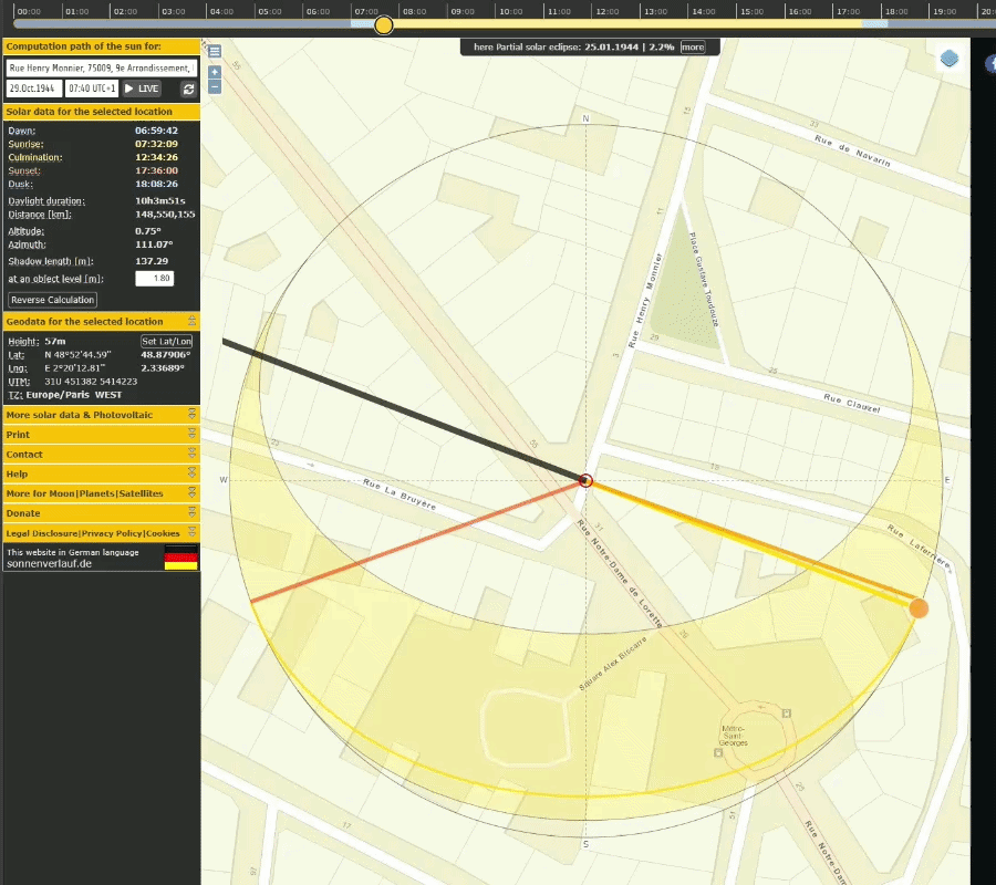 animation de la position du soleil sur SunCalc