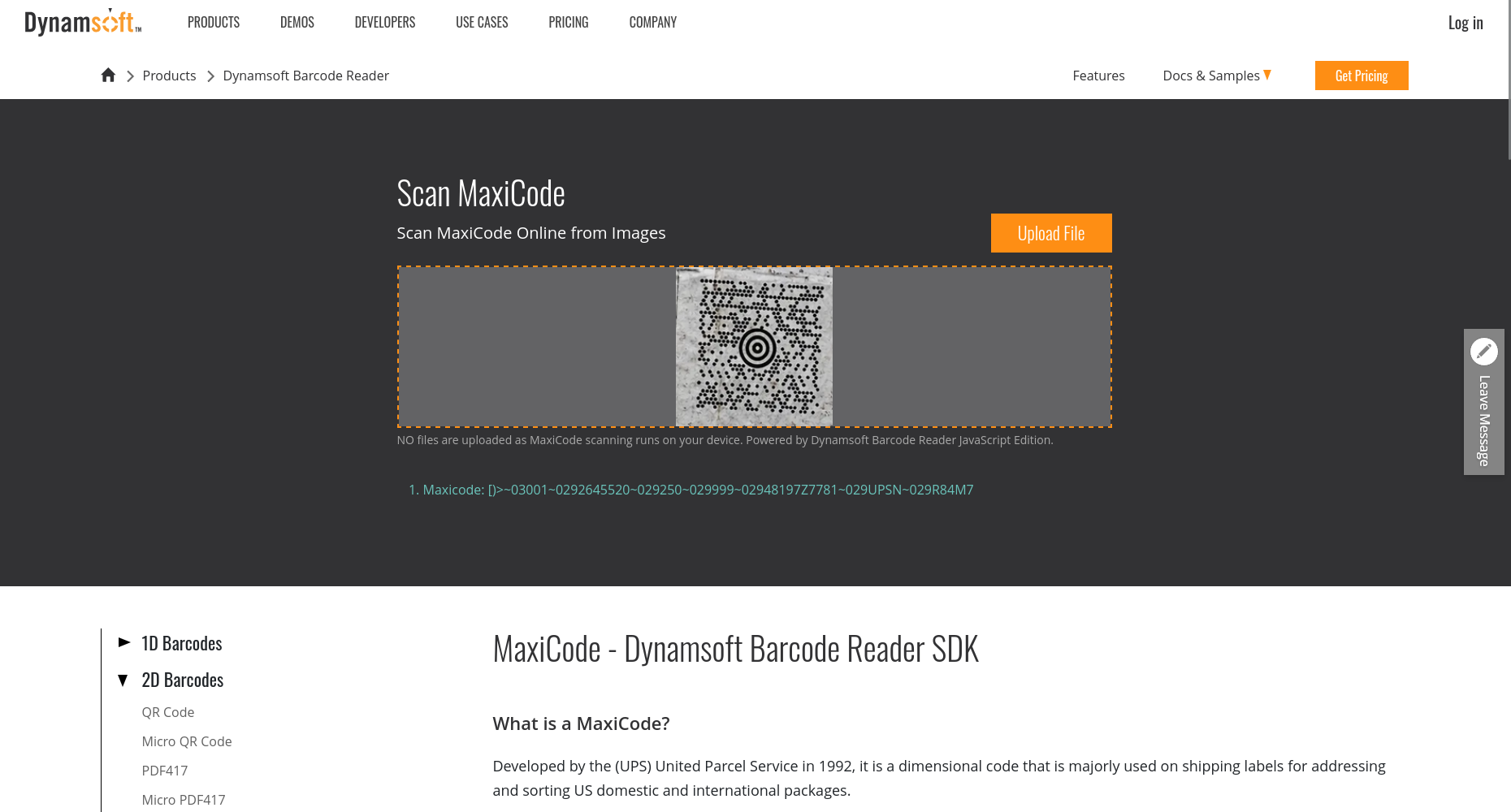 décodage en ligne du MaxiCode